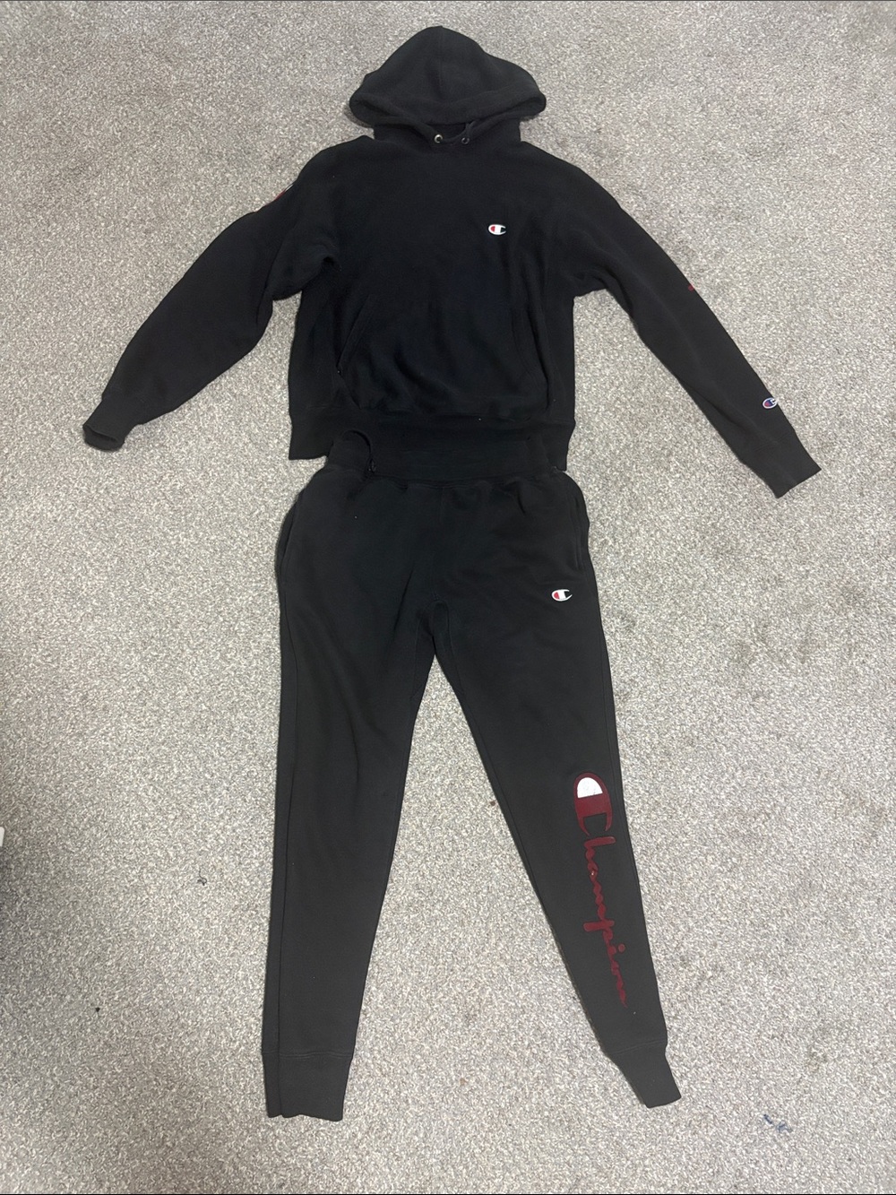 Champion Black Hoodie and Logo Joggers Set with Red Accent